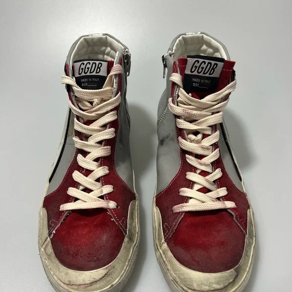 Golden Goose High-Top Suede Sneakers Grey Red Silver Men display picture 3